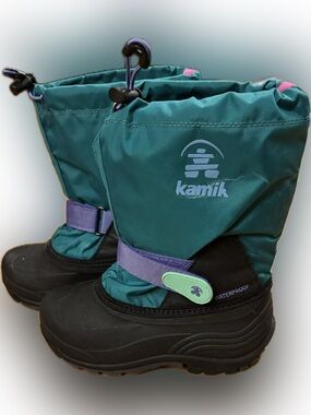 Kamik Teal and Black Kids Waterproof Snow Boots with Purple Strap - Little Kid 1